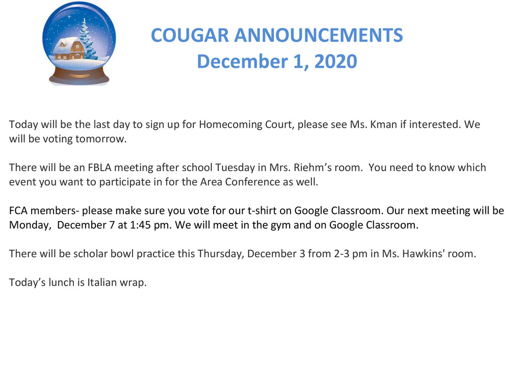 Cougar Announcements